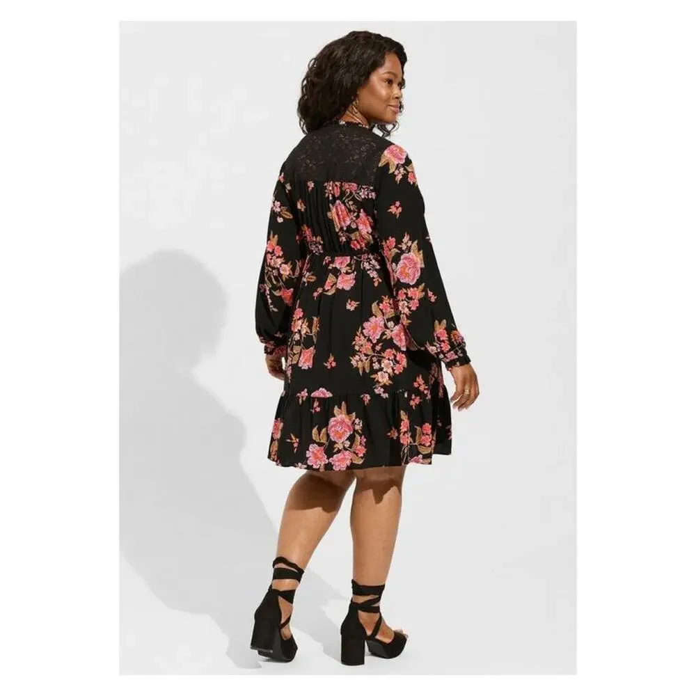 Torrid Black&Pink Floral Challis Mini Shirt Dress Sz.4 NWT - Picture 4 of 16